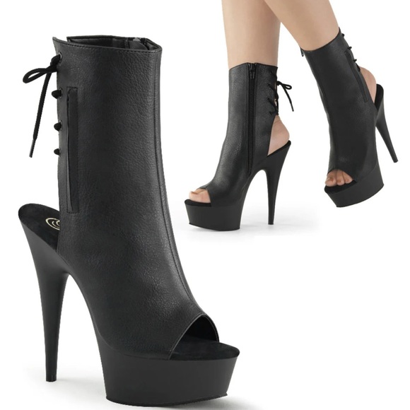 Pleaser Shoes - Pleaser‎ Delight 1018 Black Peep-Toe Platform Stiletto Boots size 6